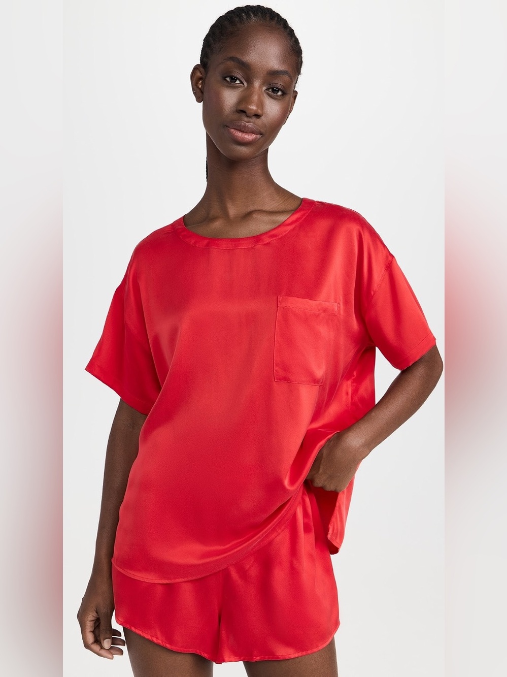 LUNYA Washable Silk Tee Short Set CARMINE RED New size Large